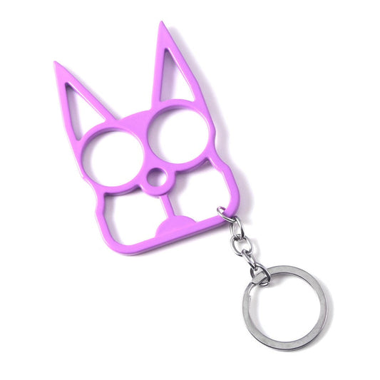Lavender Cat Ears Self Defense Knuckles Keychain on White