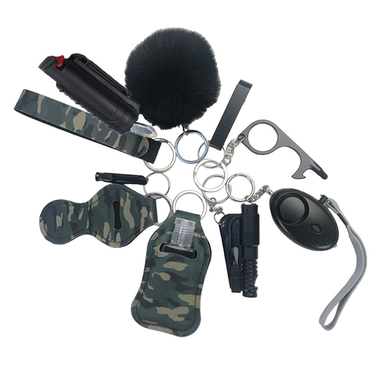 Pepper Spray Blank-Labeled Mace 11-Piece Safety Keychain Set